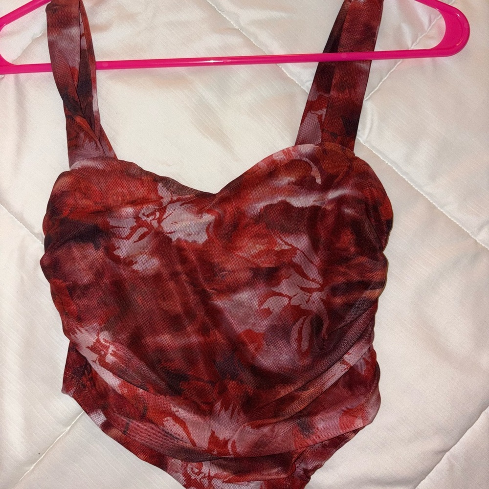 Women's Red Floral Intimate Top